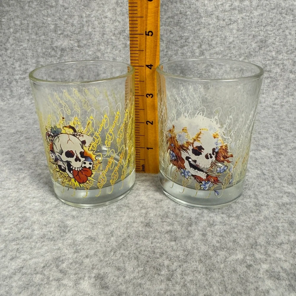 Don Ed Hardy Designs Tattoo Art Whiskey Rocks Glasses Set Of 2 Skull Y2K